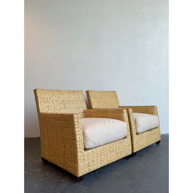 Late 20th Century Vintage McGuire Woven Rattan Lounge Chairs - A Pair For Sale - Image 5 of 12