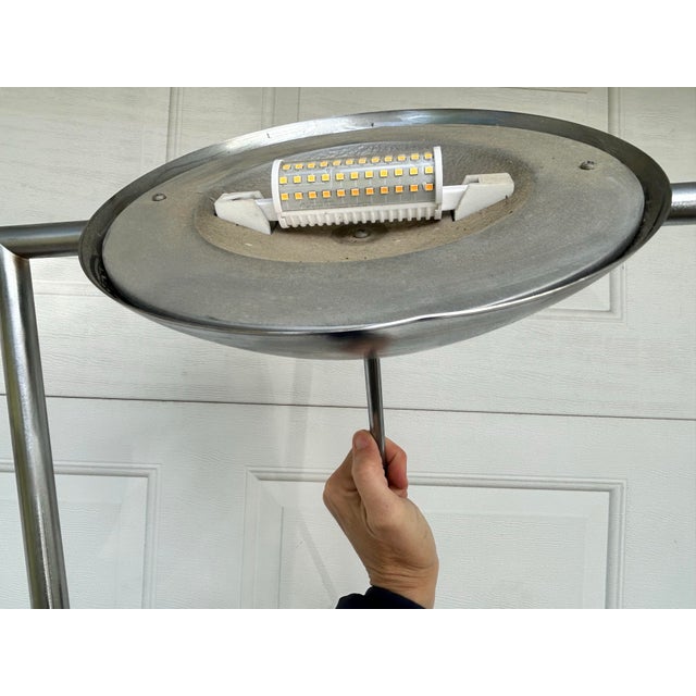 Silver Late 20th Century Ron Rezek Attributed Postmodern Brushed Steel Floor Lamp For Sale - Image 8 of 10