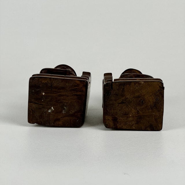 Vintage Asian Hand Carved Thinking Men Wooden Bookends - a Pair For Sale - Image 4 of 12