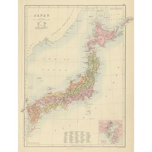 Antique Map of Japan with Tokyo Inset, 1885 For Sale - Image 4 of 12