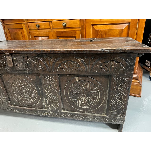 Wood Antique Coffer in Oak For Sale - Image 7 of 9
