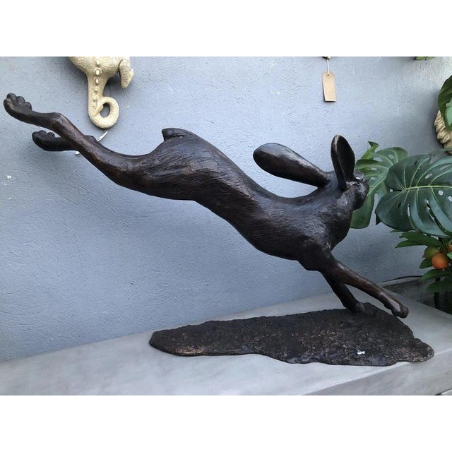 Metal Large Cast Bronze Running Hare Garden Sculpture For Sale - Image 7 of 12