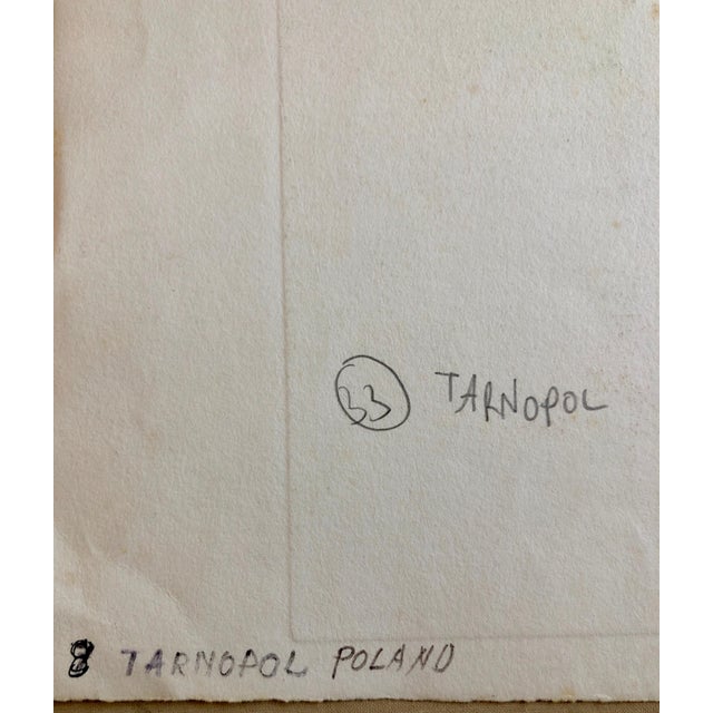 Early 20th Century Dora Szampanier, Tarnopol, Ukraine Jewish Memorial Etching Destroyed Synagogue Folk Art Judaica For Sale - Image 5 of 7