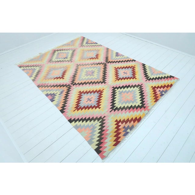 Gorgeous Turkish Antalya Nomad's weaving kilim rug. Made with pure handspun wool and cotton fringes only. Dyed naturally....