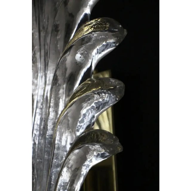 Tall Clear Murano Glass Palm Tree Leaf Sconces, 2000, Set of 2 For Sale - Image 10 of 13