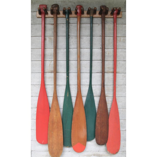 Set of 7 Vintage Canoe Paddles With Paddle Rack Chairish