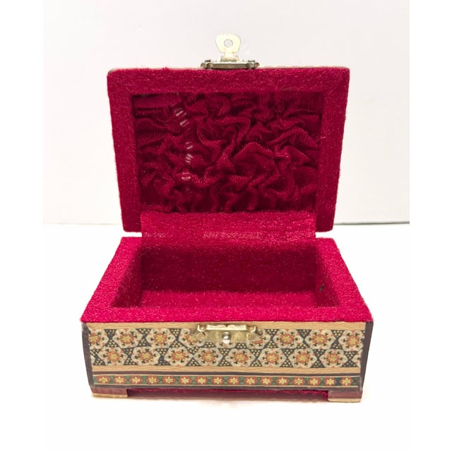 Persian Vintage Persian Khatam Handcrafted Inlaid Wooden Micro Jewelry Trinket Box For Sale - Image 3 of 12