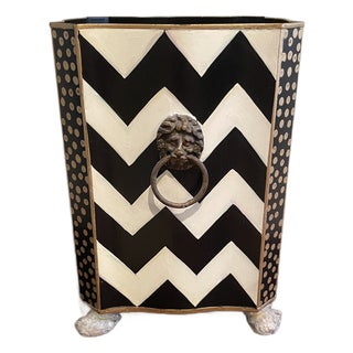 Mackenzie Childs Zigzag Pattern Wastebasket For Sale