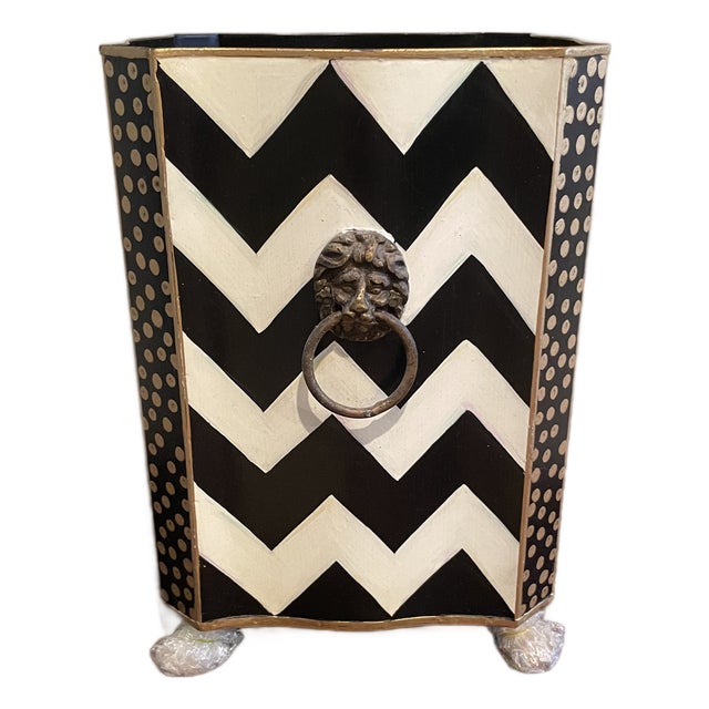 Mackenzie Childs Zigzag Pattern Wastebasket For Sale