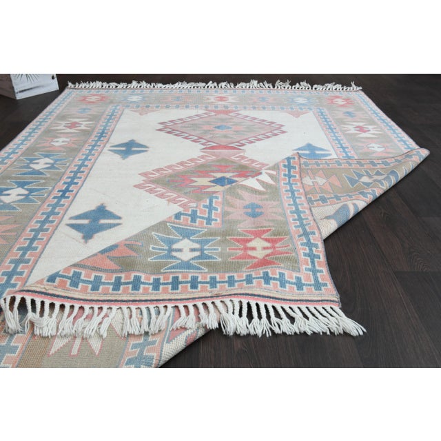 1970s Vintage Turkish Oushak Handmade Wool Cotton Beige Area Rug For Sale - Image 10 of 12