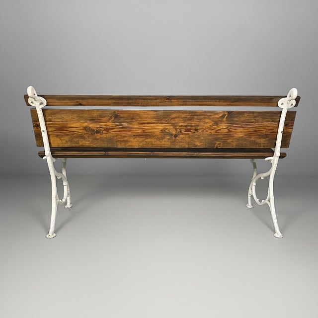 Art Deco Italian Wooden and White Cast Iron Bench, 1930s For Sale - Image 4 of 14