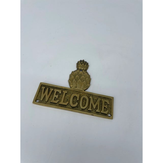 1970s Brass Pineapple Welcome Plaque - Sign For Sale - Image 5 of 5