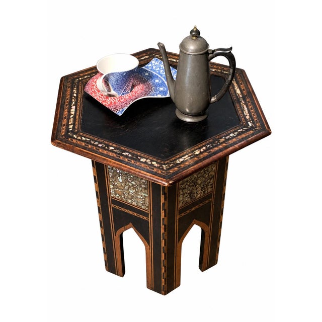 Wood 19th Century Moroccan Hexagonal Pedestal Table, 1890s For Sale - Image 7 of 9