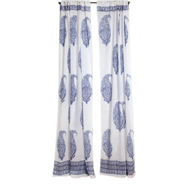 Malabar Large Paisley 45" X 84" Deep Blue Curtain For Sale