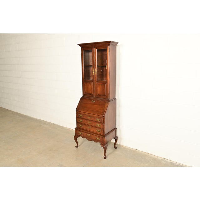 Ethan Allen Ethan Allen Georgian Cherry Wood Bureau With Drop Front Secretary Desk and Bookcase Hutch, Circa 1970s For Sale - Image 4 of 14