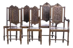 Chairs in Carved Oak, Set of 9