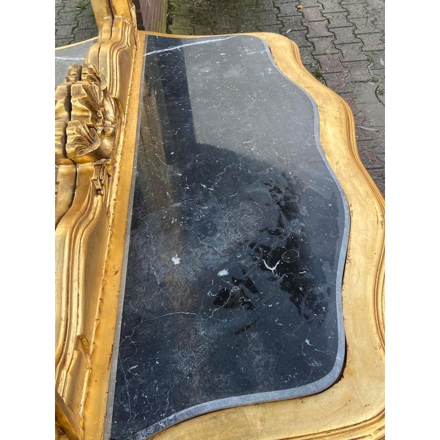 1940s French Louis XVI Gold Beech Marble Console Table + Mirror 2pc For Sale - Image 11 of 18