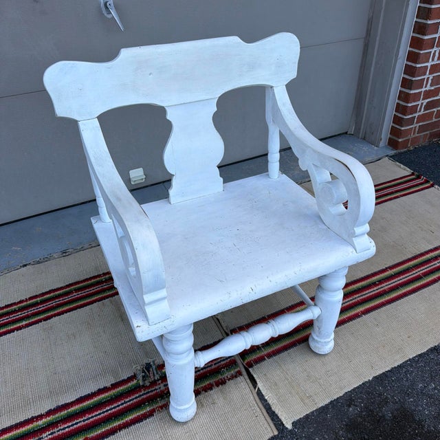 Antique White Painted Plank Seat Arm Chair, Pennsylvania, Circa 1860-1880 For Sale - Image 13 of 16