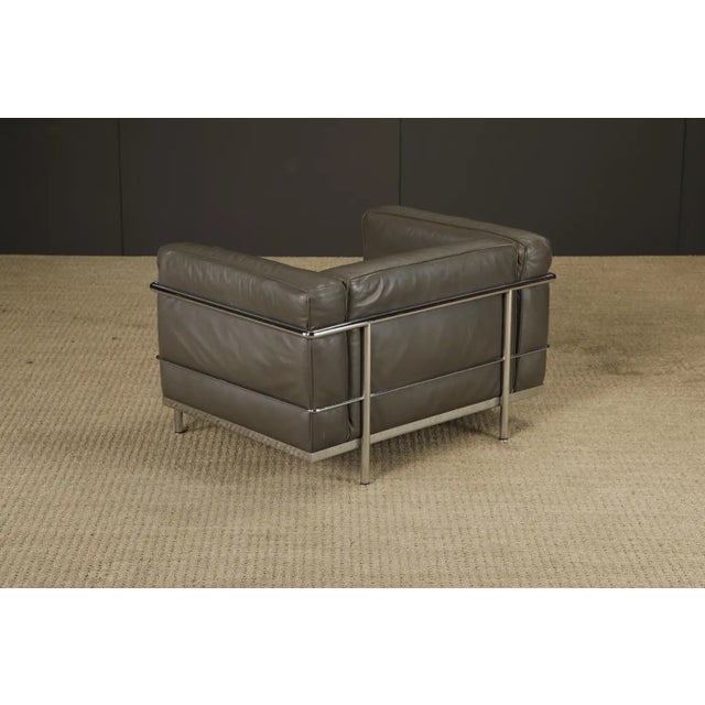 Early Year Grey Leather 'Lc3' Club Chairs by Le Corbusier for Cassina, Signed For Sale - Image 15 of 18