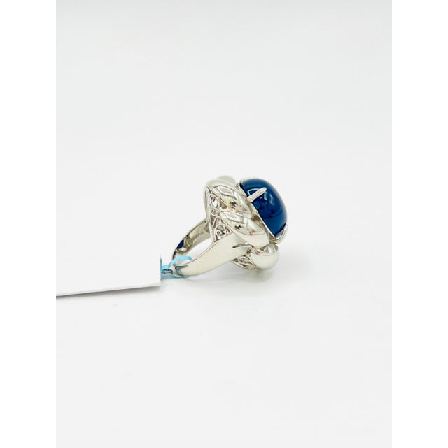 Mid 20th Century Gia Sri Lanka Blue Sapphire Cabochon Ring in Platinum Size 6.75 For Sale In Los Angeles - Image 6 of 8