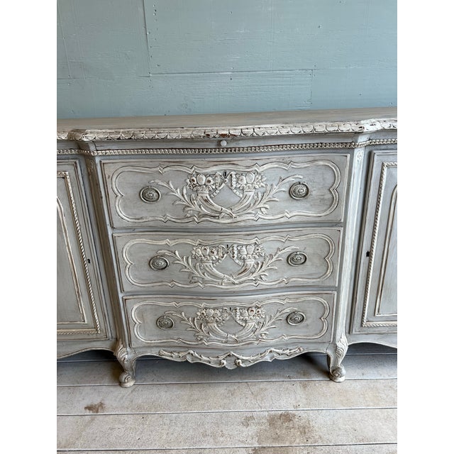 French Country Painted Sideboard Buffet With Floral Motif For Sale - Image 6 of 9