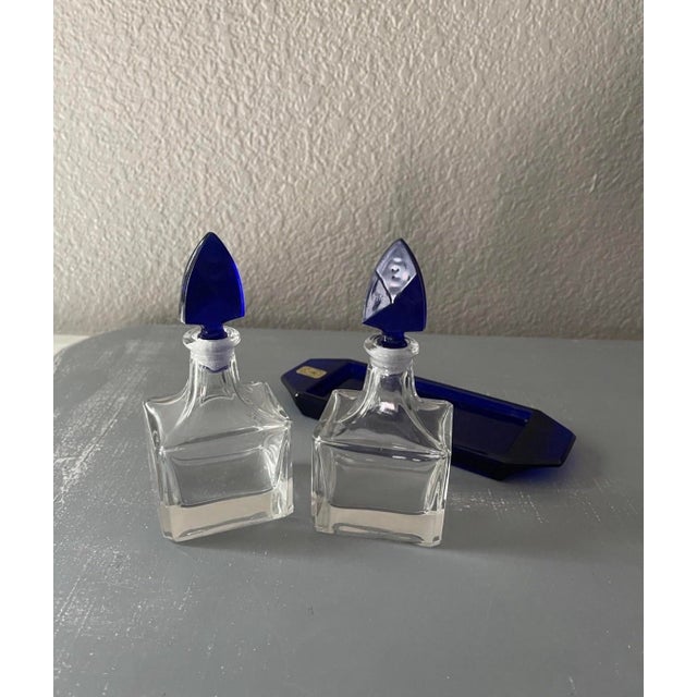 Mid-Century Modern Nachtmann Crystal Sapphire Blue Perfume Decanter Set With Tray & Box MCM Vintage For Sale - Image 3 of 10
