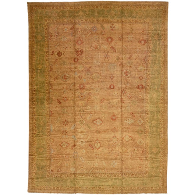 Textile Vintage Turkish Oushak Brown & Green Handmade Oversize Floral Wool Rug For Sale - Image 7 of 7