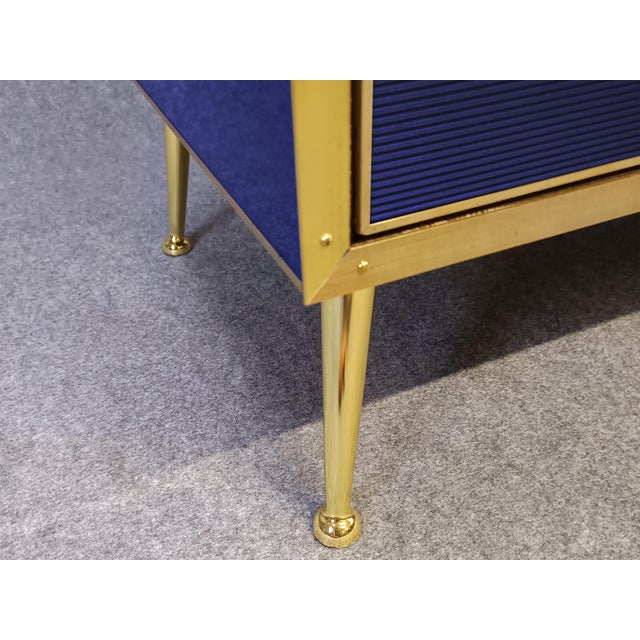 Wood Sideboard with Blue Grisinato Glass and Brass Trim from Justfurnituress SRL For Sale - Image 7 of 7