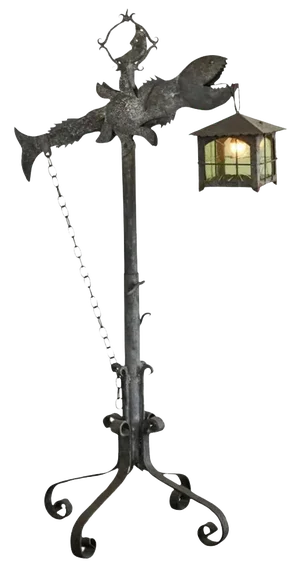 Brutalist Fish Lantern Floor Lamp in Wrought Iron, 1960s