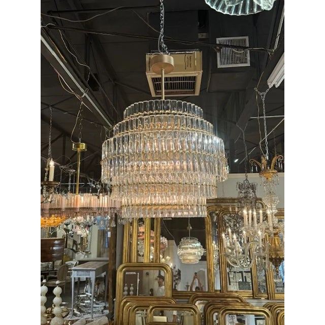 Transparent Modern Murano Glass and Brass Multi-Tier Drum Chandelier For Sale - Image 8 of 8
