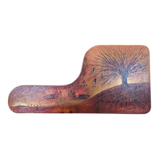 Original Surreal Art on Shaped Wood – Tree and Abstract Figures Painting For Sale