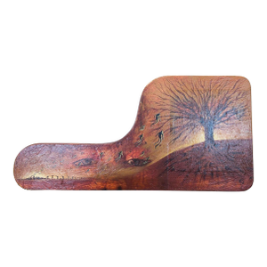 Original Surreal Art on Shaped Wood – Tree and Abstract Figures Painting