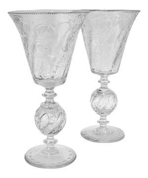 Art Deco Pairpoint Glass Ardsley Pattern Footed Vases - A Pair