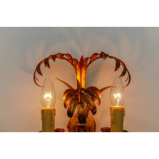 Gold Hollywood Regency Double Palm Wall Lights from Hans Kögl, 1970s, Set of 2 For Sale - Image 8 of 13
