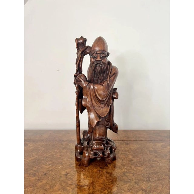 Wood Large Chinese Carved Hardwood Figure, 1900s For Sale - Image 7 of 7