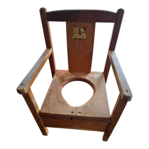 Vintage Primitive Wooden Child's Potty Chair With Kitten & Puppy Decal | Nursery Decor | Plant Stand