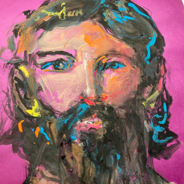 Contemporary Contemporary Original E.J.Hartmann Abstract Portrait Painting Signed For Sale - Image 3 of 4