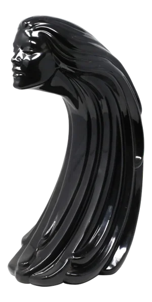 1990 Black Ceramic Woman's Head and Hair Sculpture