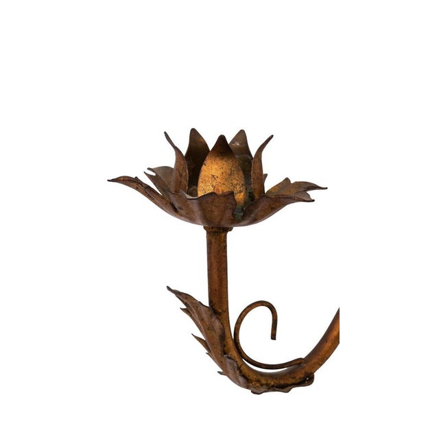 Italian Gilt Metal Wheat Sheaf Candle Wall Sconce, 1950s For Sale - Image 3 of 9