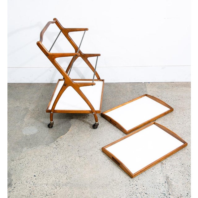 1960s Mid Century Danish Modern Serving Cart Italian Bar Tray Trolley Rolling White For Sale - Image 4 of 12