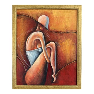 Original Abstract Figure Oil Painting Alena Kalen "Warm Solitude" Framed, Coa For Sale