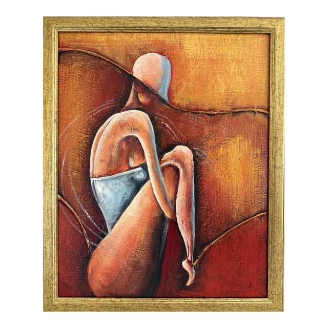 Original Abstract Figure Oil Painting Alena Kalen "Warm Solitude" Framed, Coa For Sale
