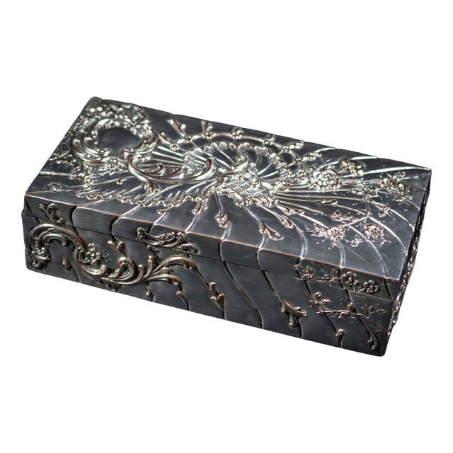 Rectangular Box in Repoussé Silver-Plated Metal by Victor Saglier, 1860 For Sale