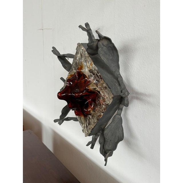 Vintage Wall Lamp with Iron Base and Glass Lampshade in the style of Mazzega, 1970s For Sale - Image 6 of 12