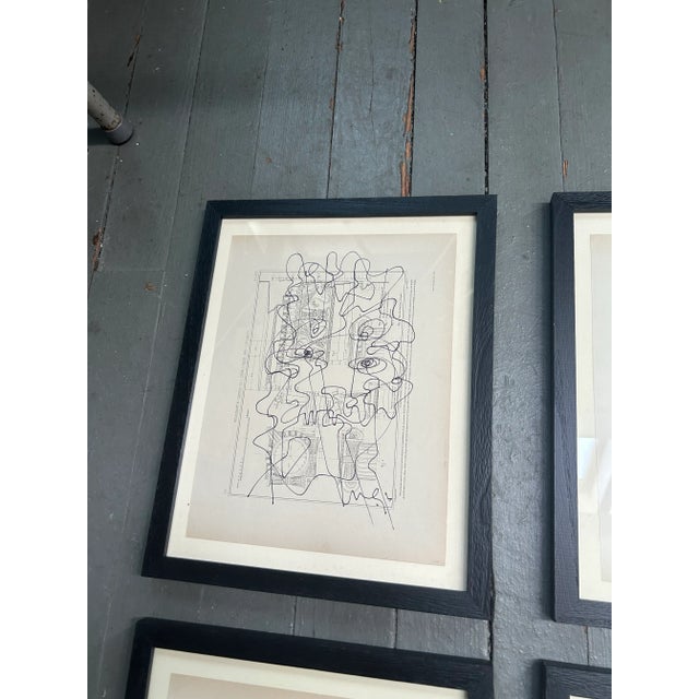 Contemporary Four Original Wayne Cunningham Abstract Marker Drawings on Vintage Papers- Set of Four For Sale - Image 4 of 6