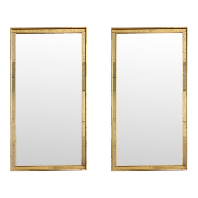 Regency Style Faux Bamboo Giltwood Eglomise Wall Mirrors by LaBarge - Pair For Sale