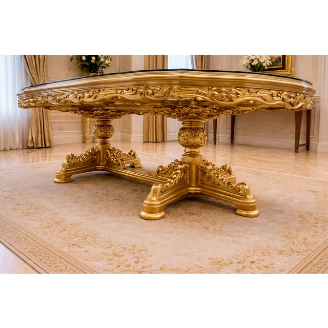 Wood Late 20c Italian Baroque White Gold Beech Dining Set 7Pc For Sale - Image 7 of 13