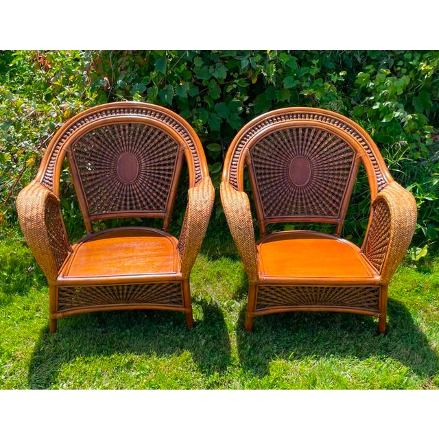 Late 20th Century "Azteca" Woven Rattan Spiderweb Lounge Chairs Featuring Distinctive Sunburst and Web Patterns For Sale - Image 16 of 16