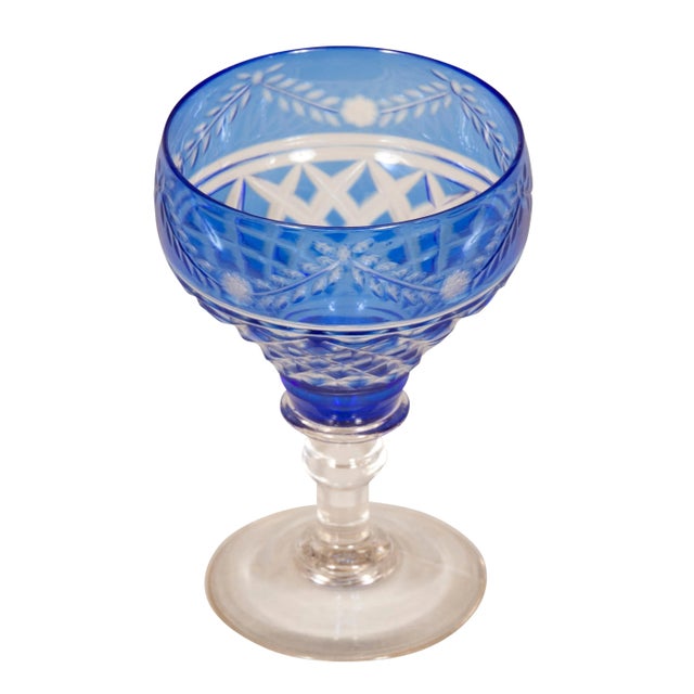Victorian Blue Cut To Clear Crystal Stemware - 60 Pieces For Sale - Image 4 of 12