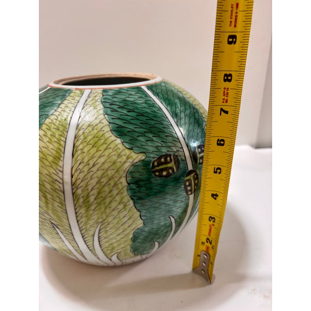 Antique Chinese Famille Verte Bok Choy Cabbage Leaf Butterfly Dragonfly Melon Jar Vase For Sale - Image 11 of 12